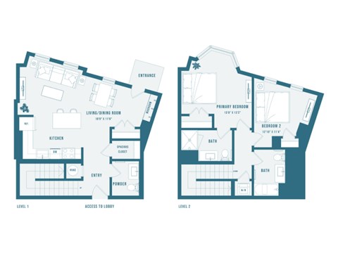 A floor plan of a two-story residential building with labeled rooms.